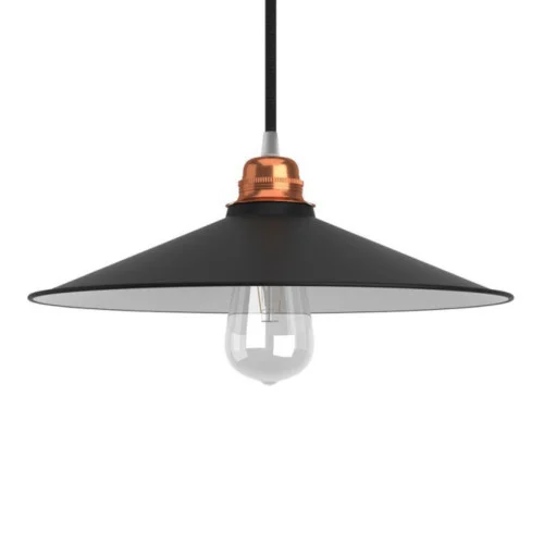 Enamelled Metal Lampshade for E27 Fitting | Black with White Inner